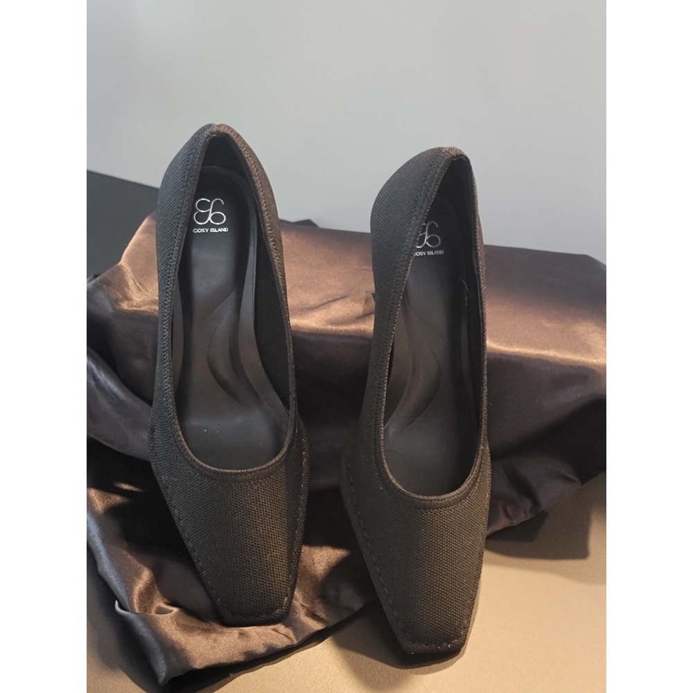 Cosy Island Womens Black Knit Square Toe Kitten Heel Pumps Size 8.5
